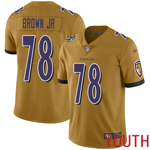Baltimore Ravens Limited Gold Youth Orlando Brown Jr. Jersey NFL Football #78 Inverted Legend